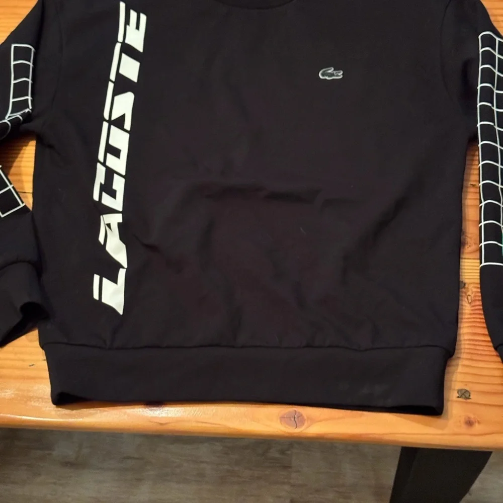LACOSTE LOOSE FIT TWO-PLY PIQUE SWEATSHIRT (BLACK) Small